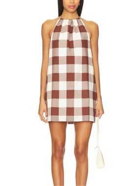 Posse Brown and White Gingham Halter Shift Dress